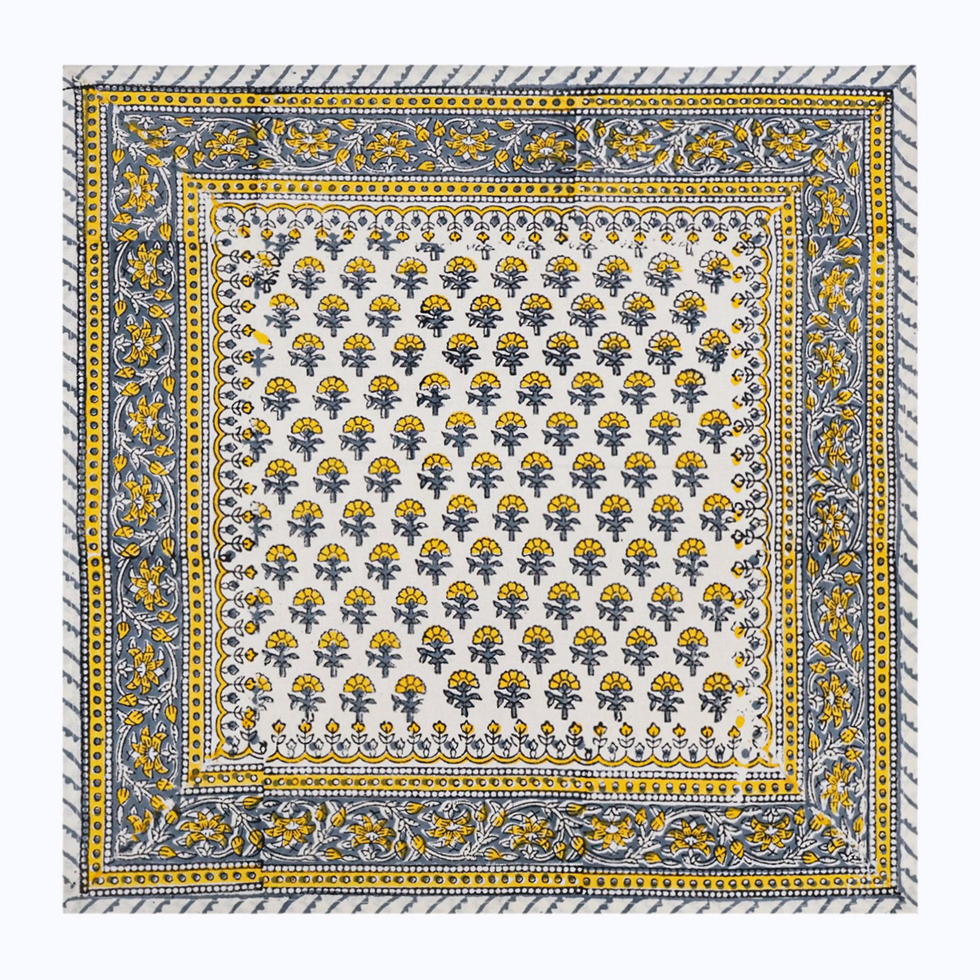 Yellow and White Hand Block Printed Cotton Napkins Set Of 4 Pieces - My Store