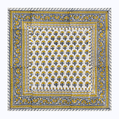 Yellow and White Hand Block Printed Cotton Napkins Set Of 4 Pieces - My Store