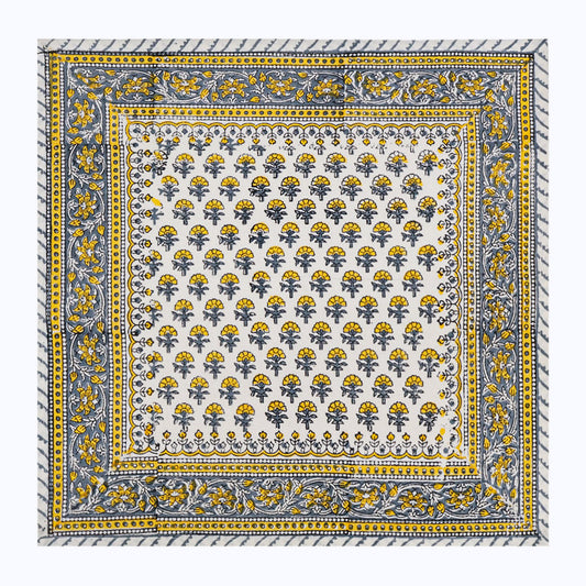 Yellow and White Hand Block Printed Cotton Napkins Set Of 4 Pieces - My Store