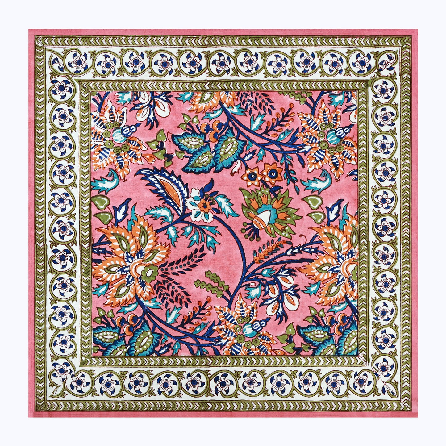 Pink and Blue Hand Block Printed Cotton Napkins Set Of 4 - My Store