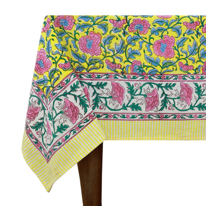 Cotton Indian Block Printed Yellow and Green Rectangle Tablecloth - My Store