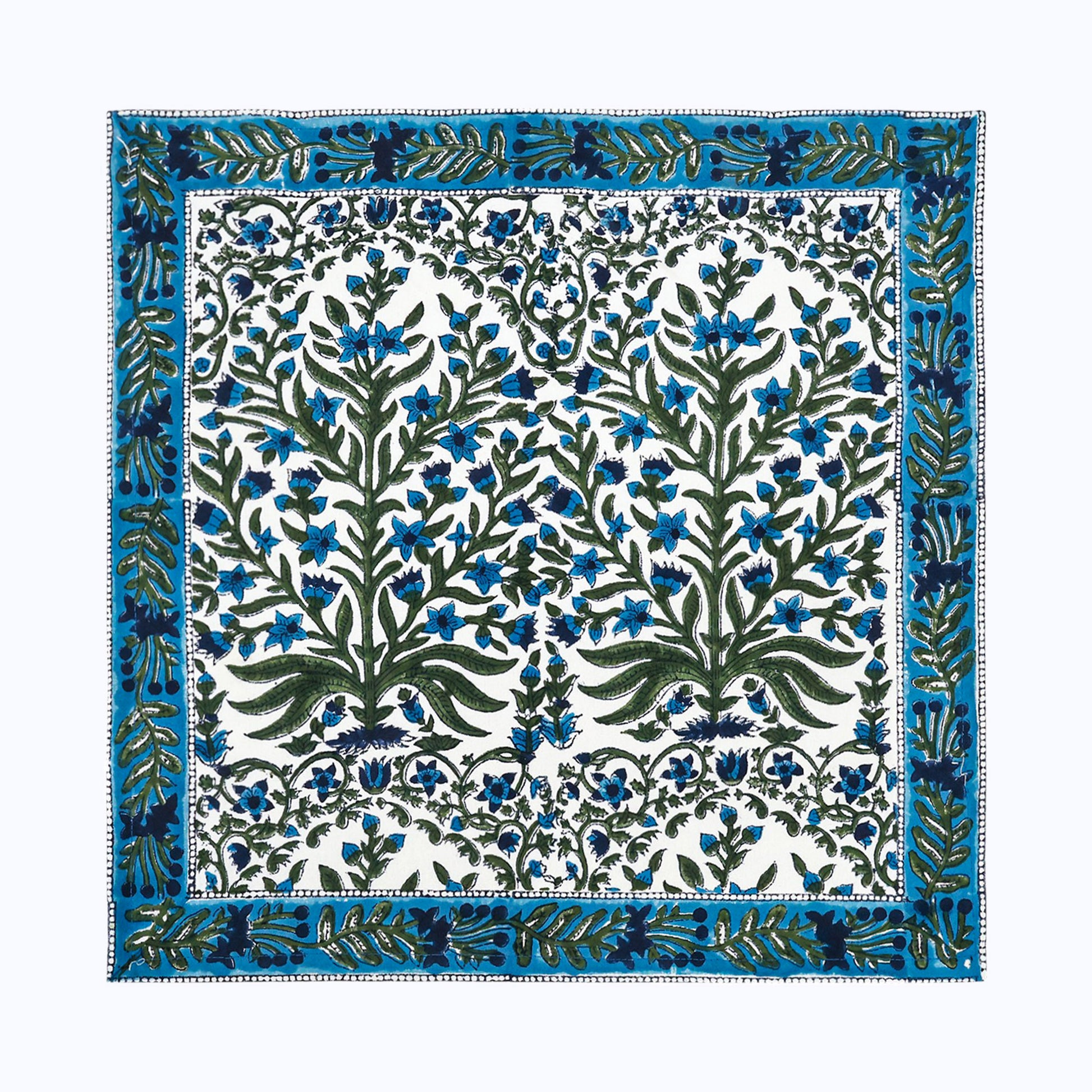Blue and Green Hand Block Printed 4 Pieces Cotton Napkins - My Store