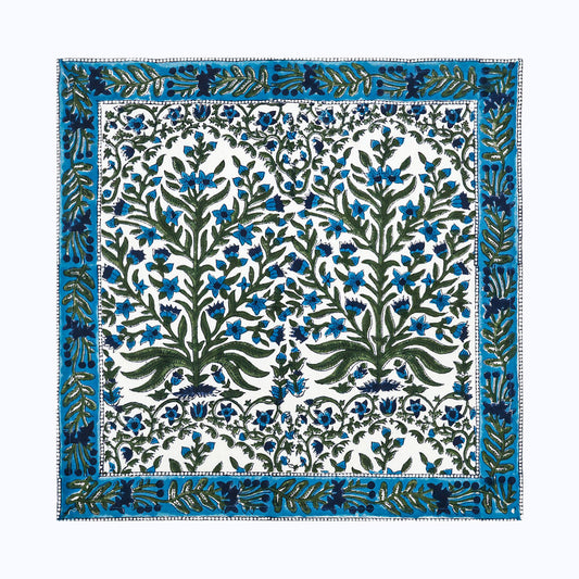 Blue and Green Hand Block Printed 4 Pieces Cotton Napkins - My Store