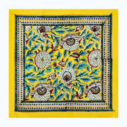 Yellow and Blue Handmade Block Printed Cotton Napkins 4 Pieces Set - My Store