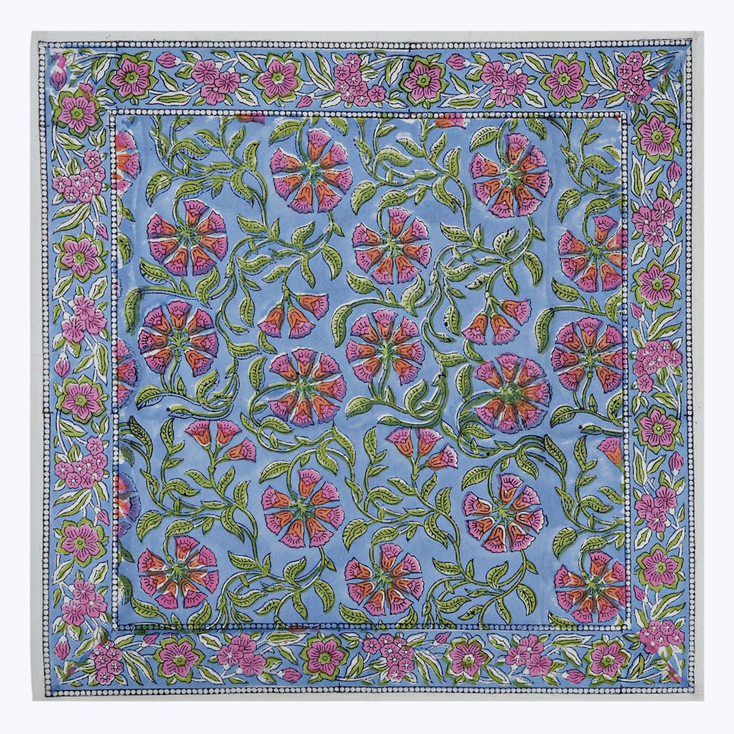 Pink With Green Handmade Block Printed Cotton Napkins Set Of 4 - My Store