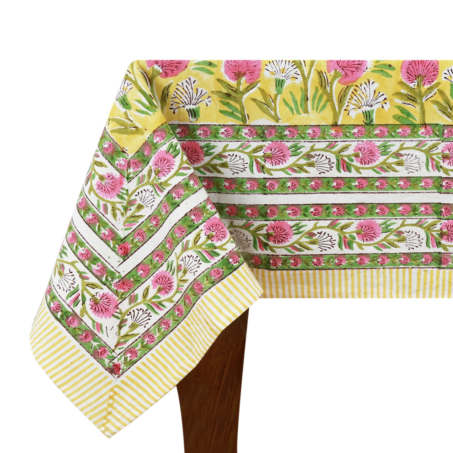 Red and Yellow Handmade Block Printed Rectangle Dinning Tablecloth for Table Decor - My Store