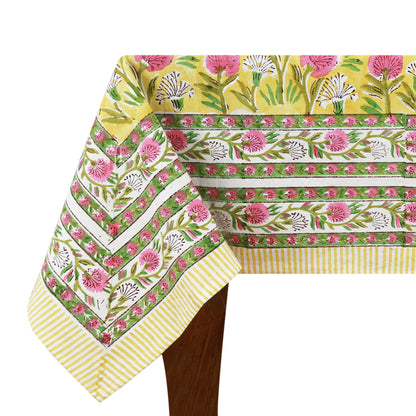 Red and Yellow Handmade Block Printed Rectangle Dinning Tablecloth for Table Decor - My Store
