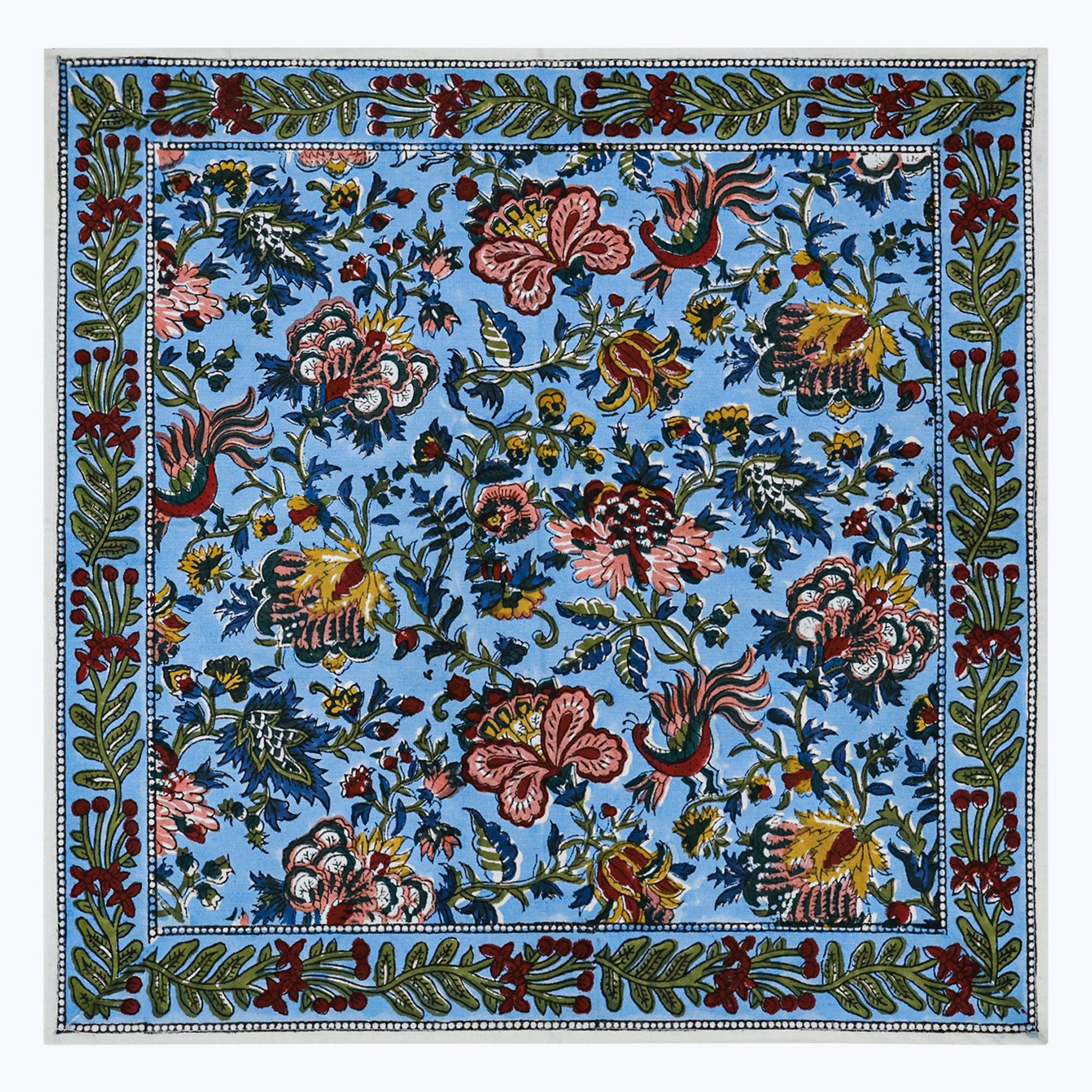 Blue and Red Hand Block Printed Cotton Napkins Set Of 4 - My Store