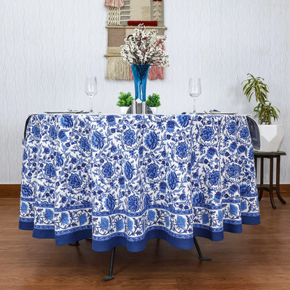 Block Printed Round Tablecloth, Indian Floral Printed Round Table Cover - My Store
