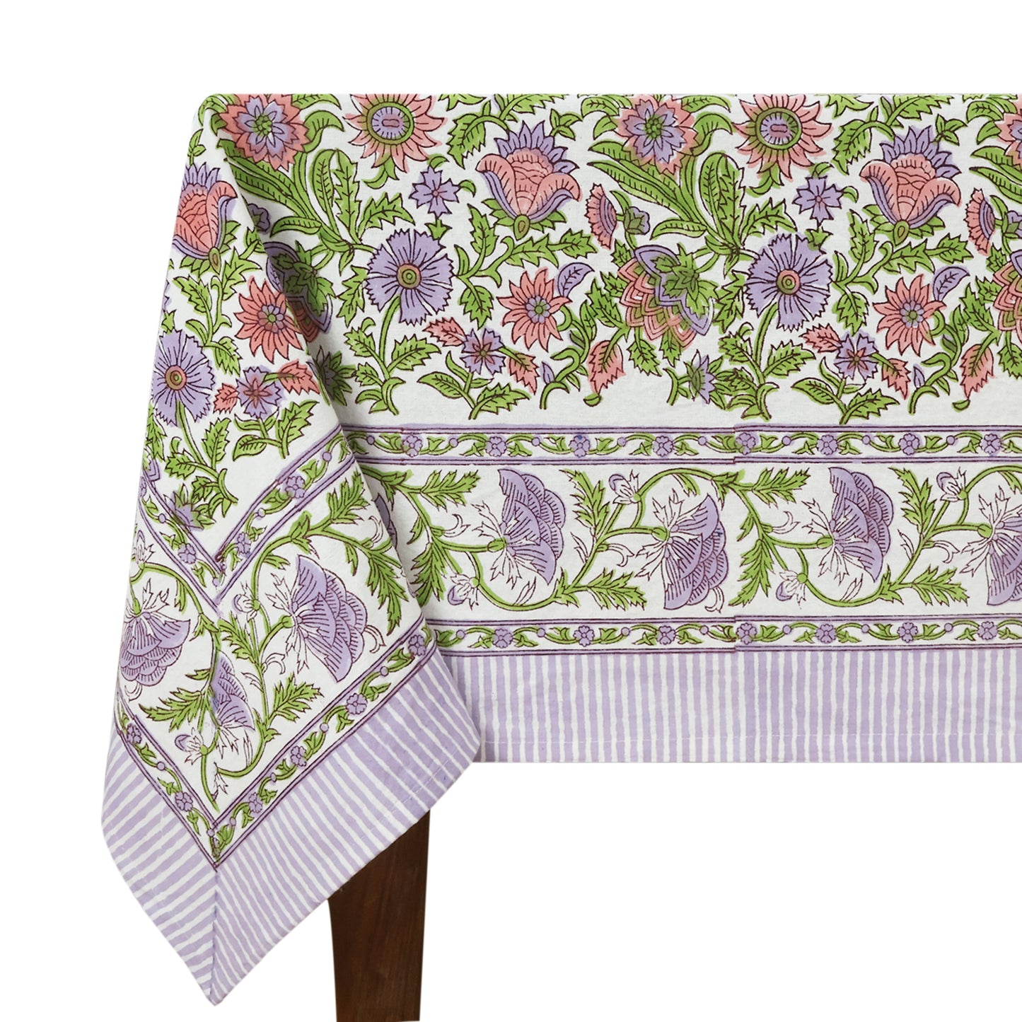 Purple and Green Hand Block Printed Rectangle Table Cover, Dinning Tablecloth - My Store