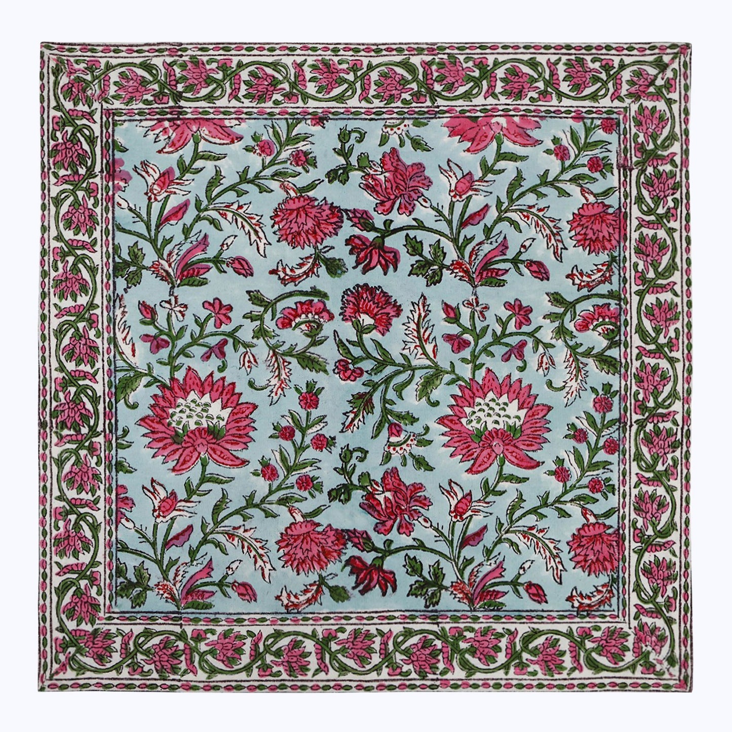 Red Withe Green Handmade Block Printed Cotton Napkins Set Of 4 - My Store