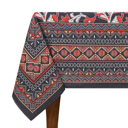 Red White Block Printed Cotton Tablecloth Rectangle Dinning Decor Table Linens - My Store