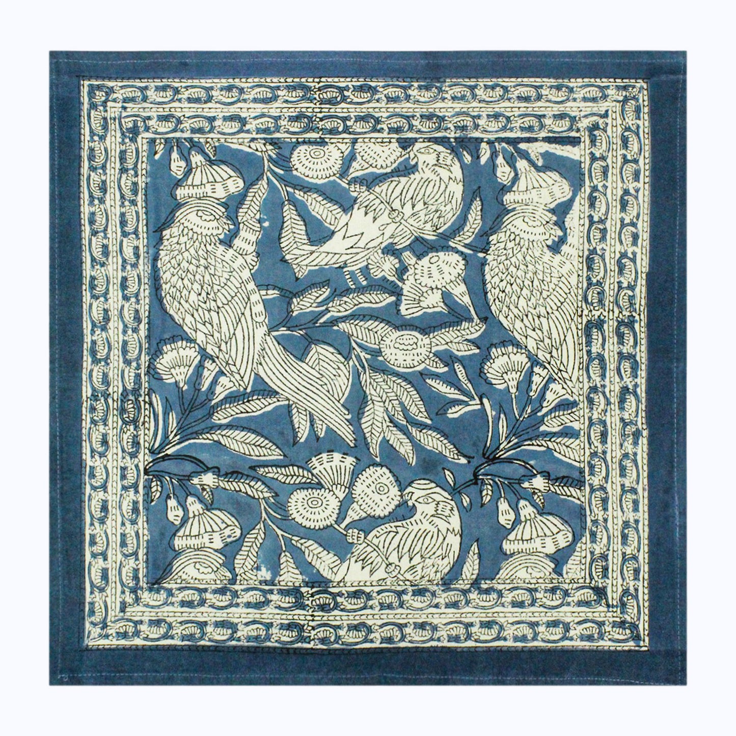 Floral Blue and White Block Printed Set Of 4 Napkins - My Store