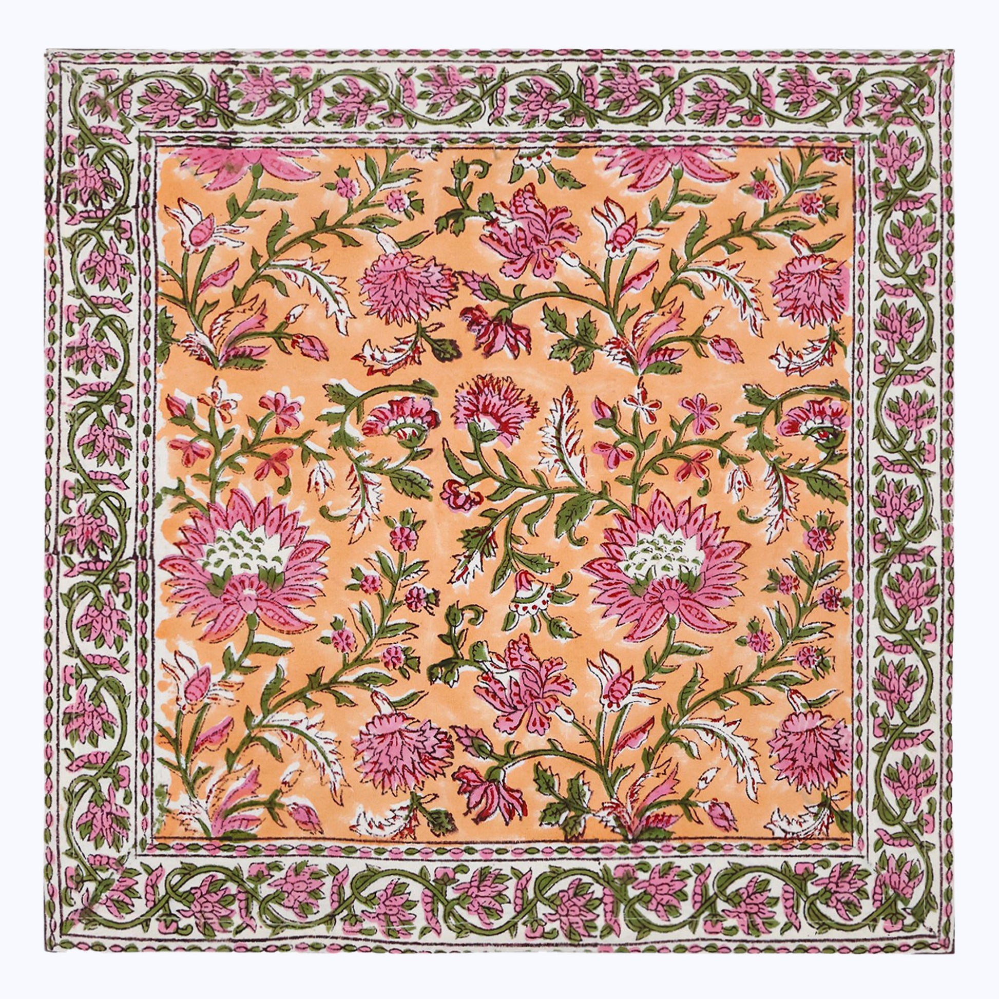 Orange and Pink Hand Block Printed Cotton Napkins Set Of 4 - My Store