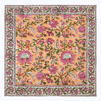 Orange and Pink Hand Block Printed Cotton Napkins Set Of 4 - My Store