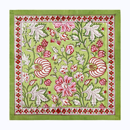 Green and Red Hand Block Printed Cotton Napkins Set Of 4 - My Store