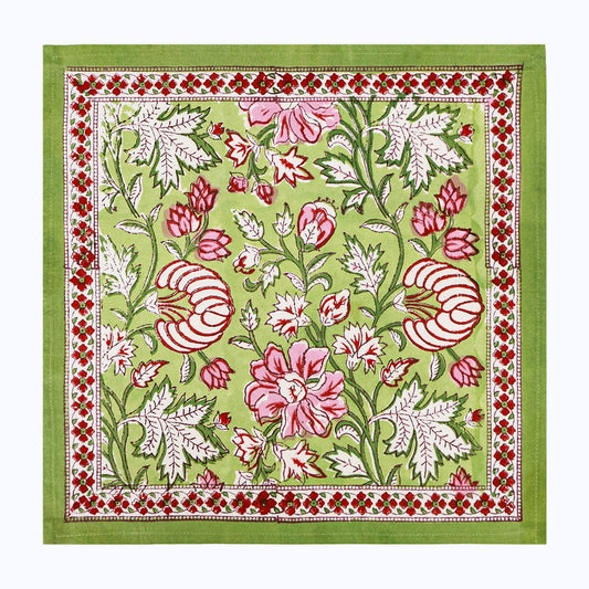 Green and Red Hand Block Printed Cotton Napkins Set Of 4 - My Store