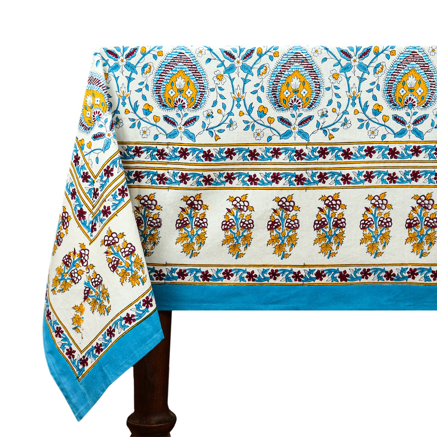 Blue & White Rectangle Tablecloths Block Printed Cotton Table Cover - My Store