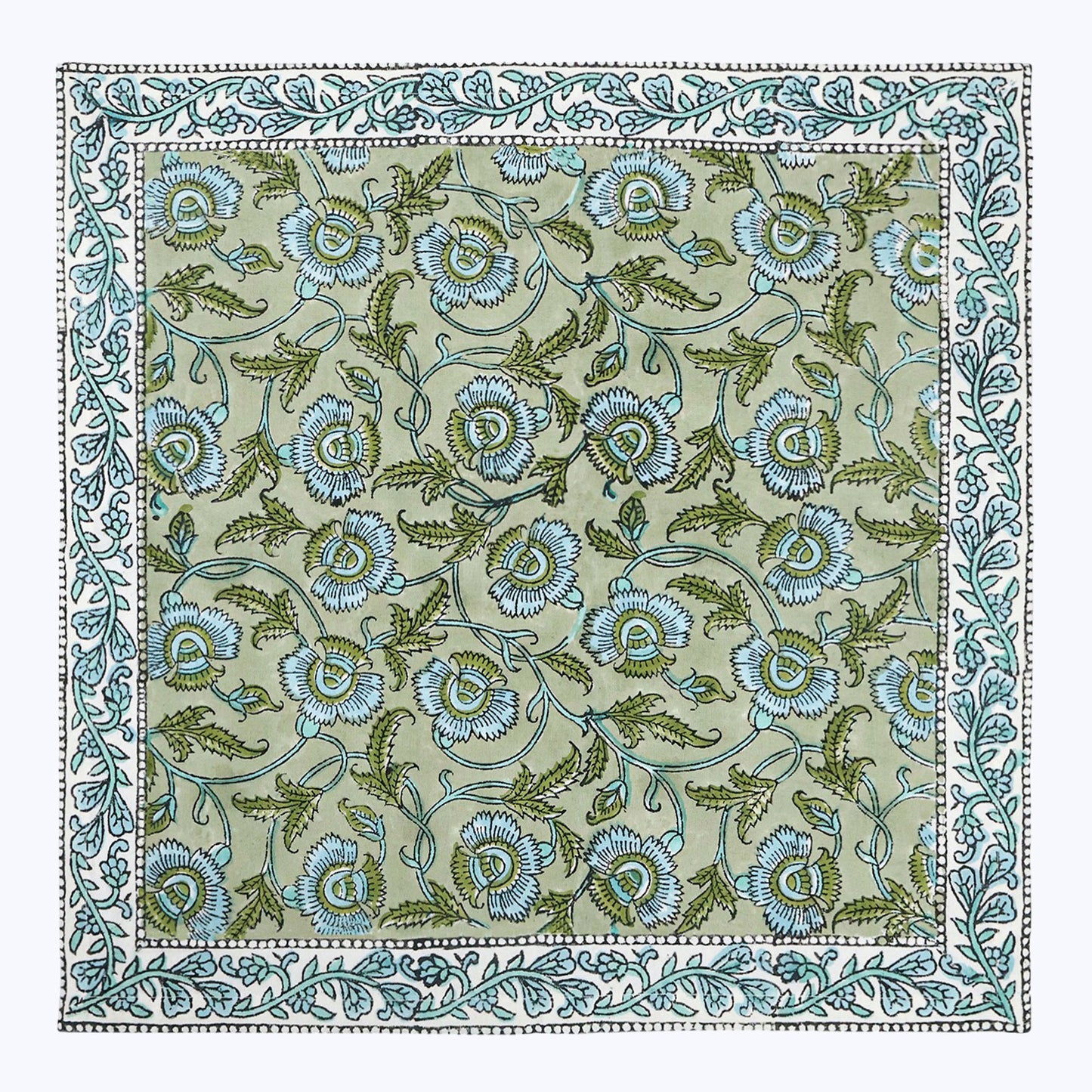 Green With Blue Handmade Block Printed Cotton Napkins Set Of 4 - My Store