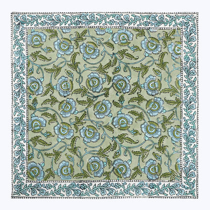 Green With Blue Handmade Block Printed Cotton Napkins Set Of 4 - My Store