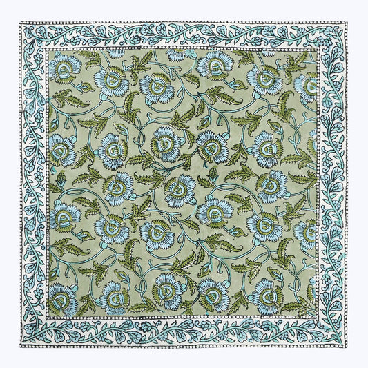 Green With Blue Handmade Block Printed Cotton Napkins Set Of 4 - My Store