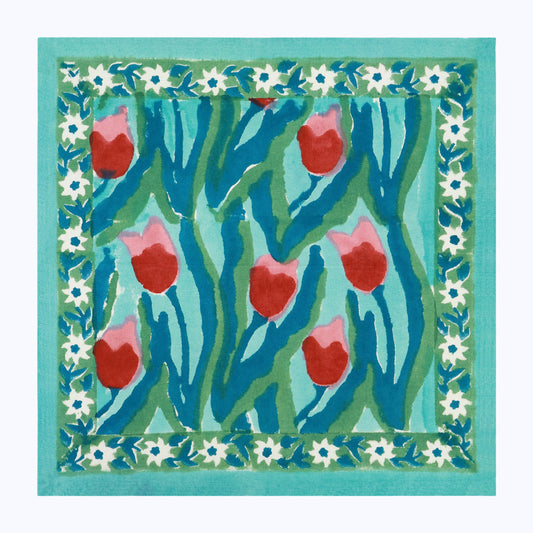 Green and Red Hand Block Printed Cotton Napkins Set Of 4 - My Store