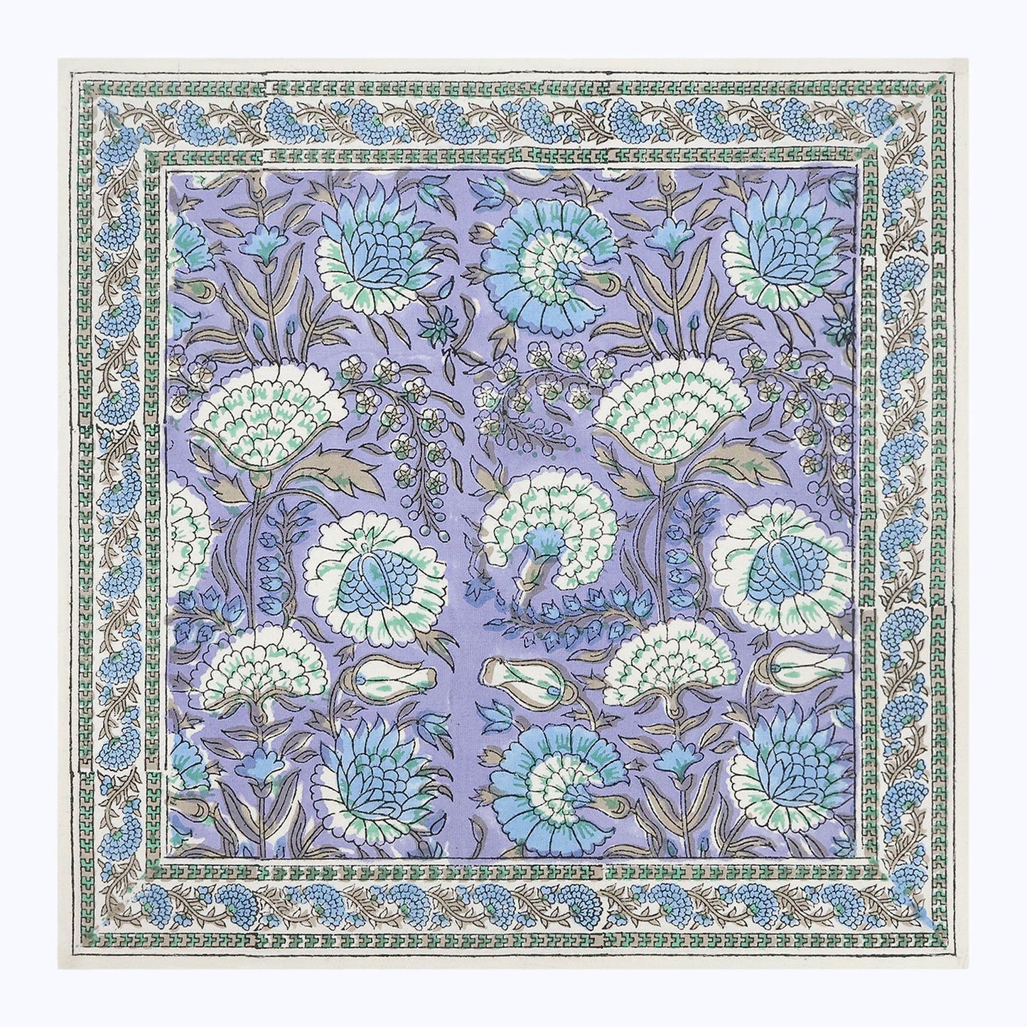 Purple and Green Block Printed Cotton Set Of 4 Napkins - My Store