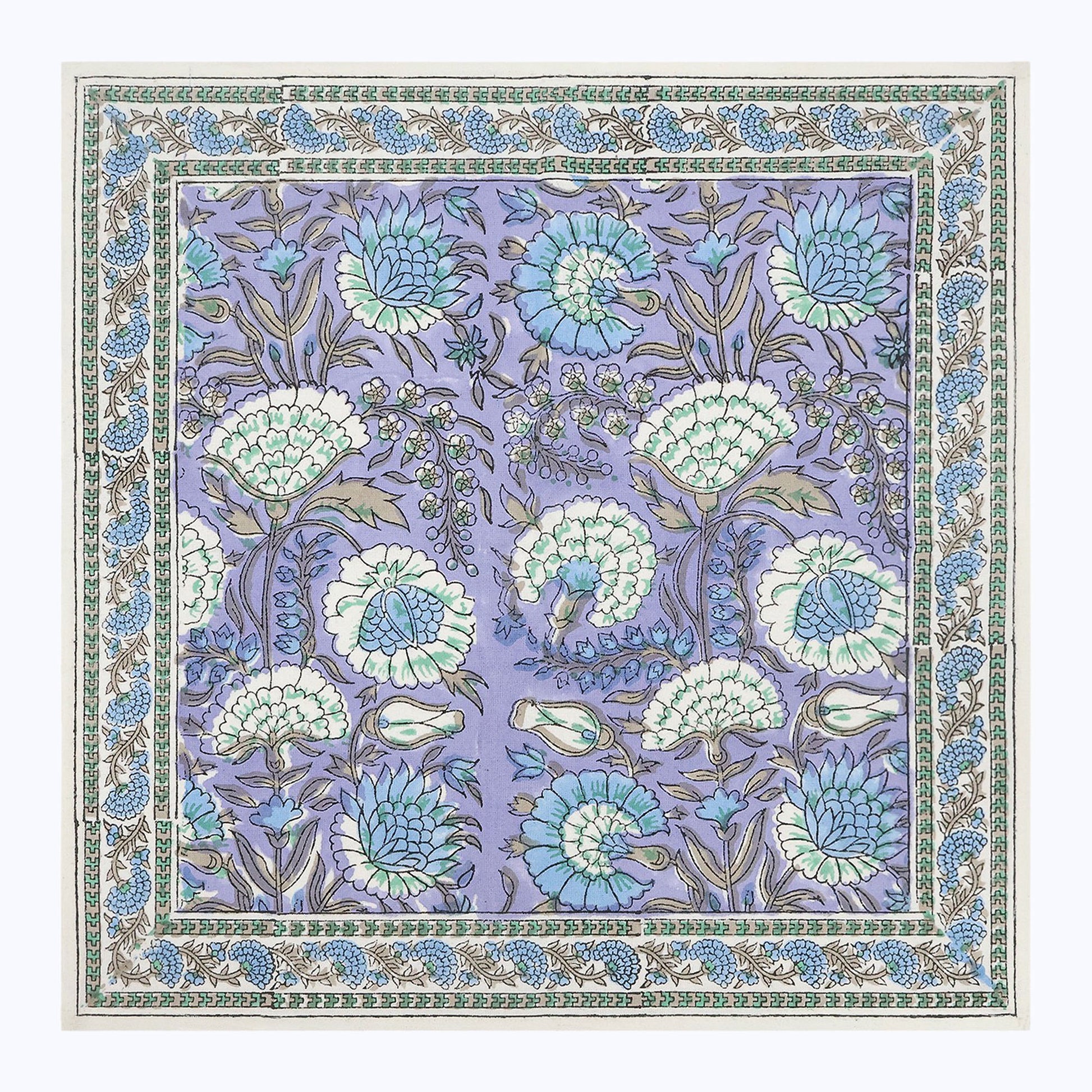 Purple and Green Block Printed Cotton Set Of 4 Napkins - My Store