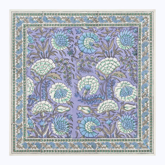 Purple and Green Block Printed Cotton Set Of 4 Napkins - My Store