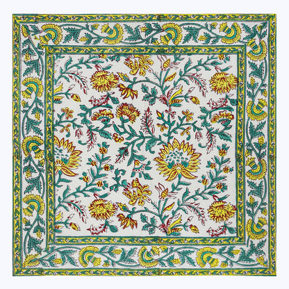 Green and Yellow Handmade Block Printed Cotton Napkins Set Of 4 - My Store