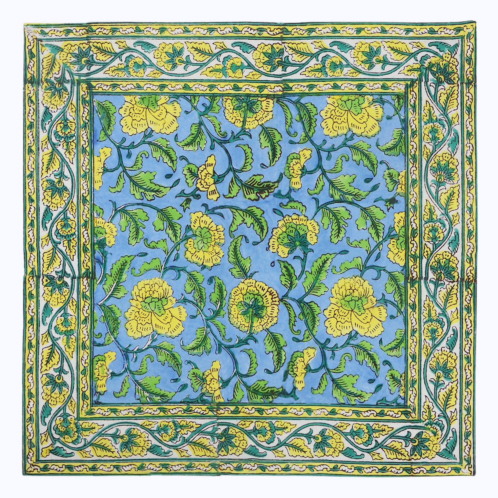 Yellow and Blue Hand Block Printed Cotton Napkins Set Of 4 - My Store