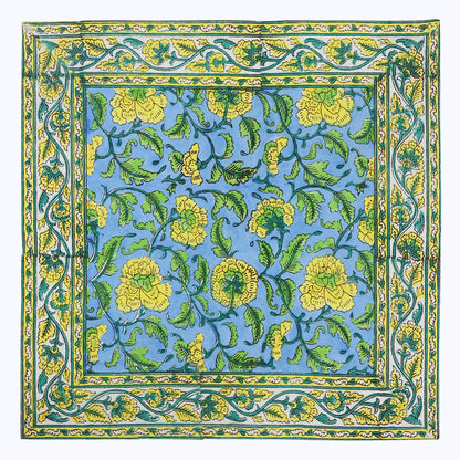Yellow and Blue Hand Block Printed Cotton Napkins Set Of 4 - My Store