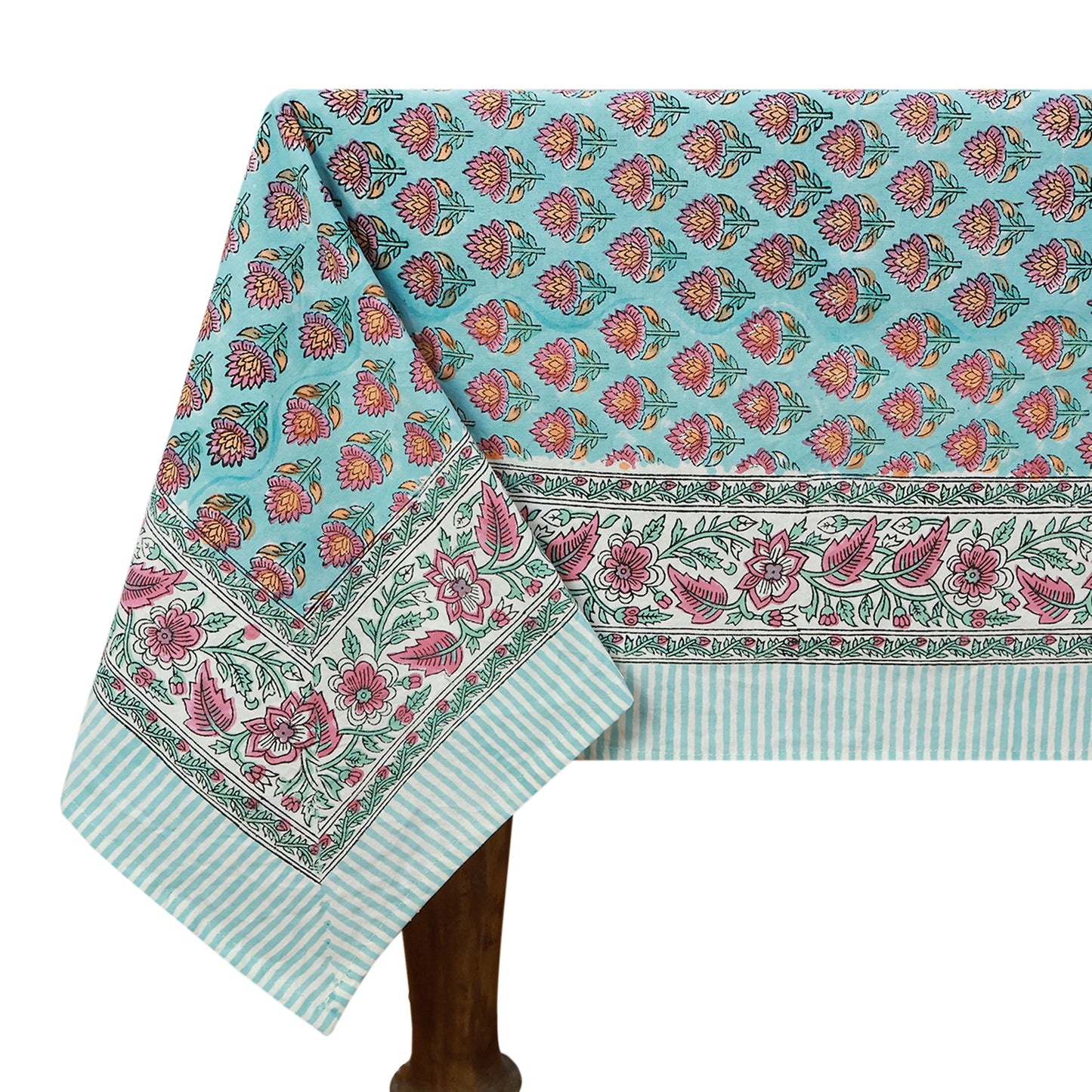 Indian Hand Block Printed Floral Blue Cotton Washable Tablecloth - My Store