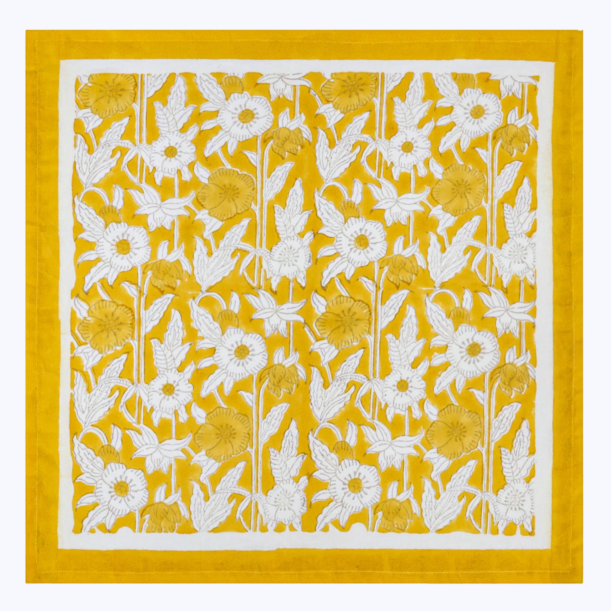 Yellow and White Hand Block Printed Napkins Set Of 4 - My Store