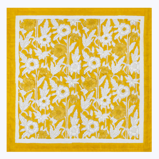 Yellow and White Hand Block Printed Napkins Set Of 4 - My Store