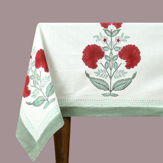 Indian Red Flower Block Print tablecloth Cotton Table Cover - My Store