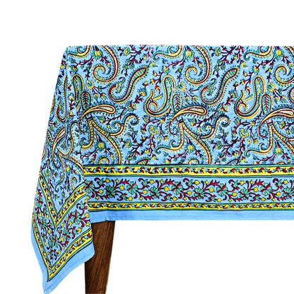 Cotton Blue and Yellow Handmade Block Printed Rectangle Dinning Tablecloth - My Store