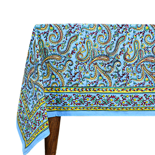 Cotton Blue and Yellow Handmade Block Printed Rectangle Dinning Tablecloth - My Store