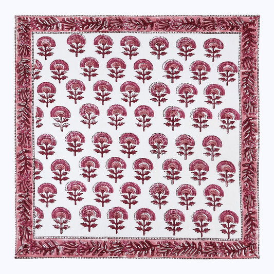 Pink and White Hand Block Printed Cotton Napkins Set Of 4 - My Store