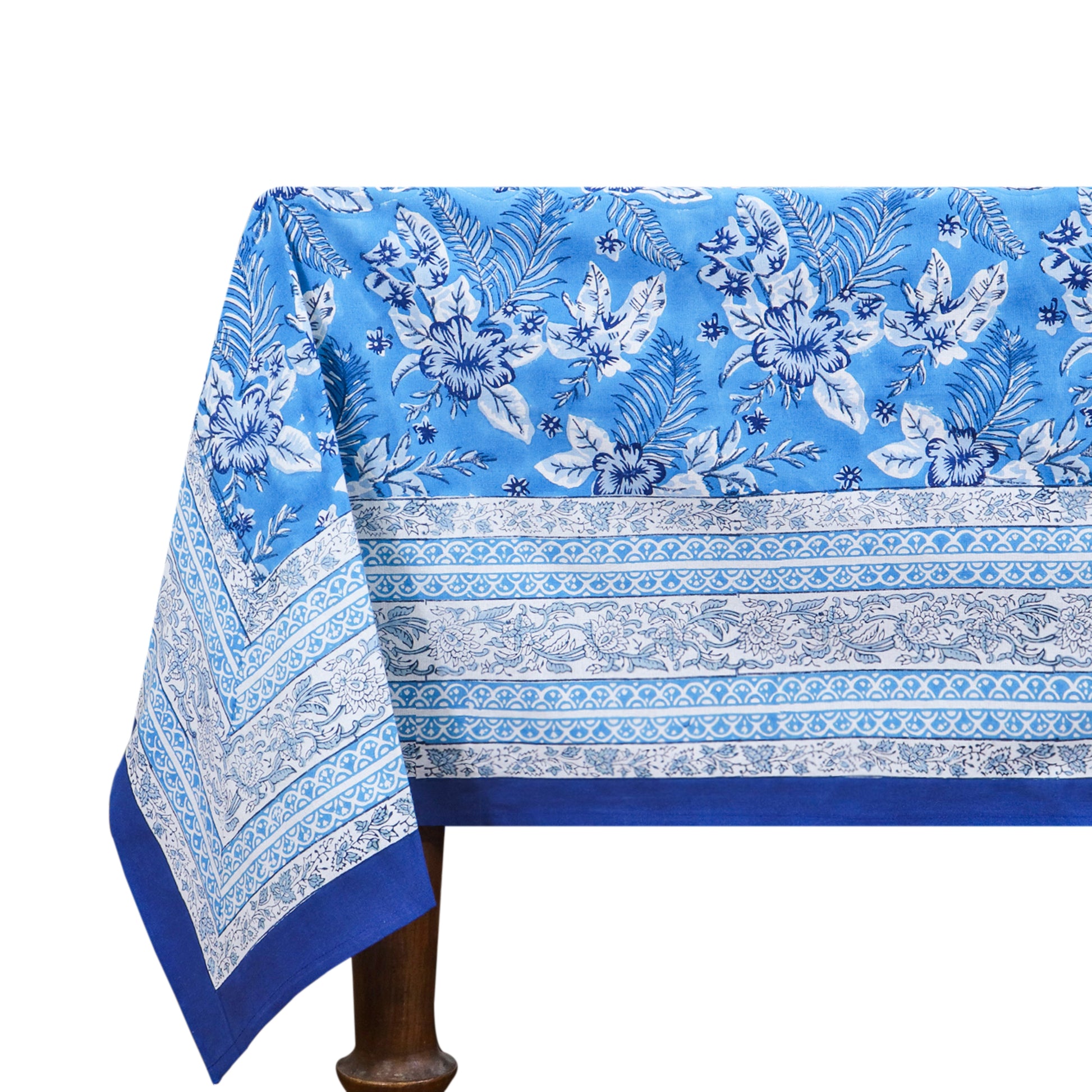 Handcrafted Block Printed Cotton Blue White Rectangle Table Cloth - My Store