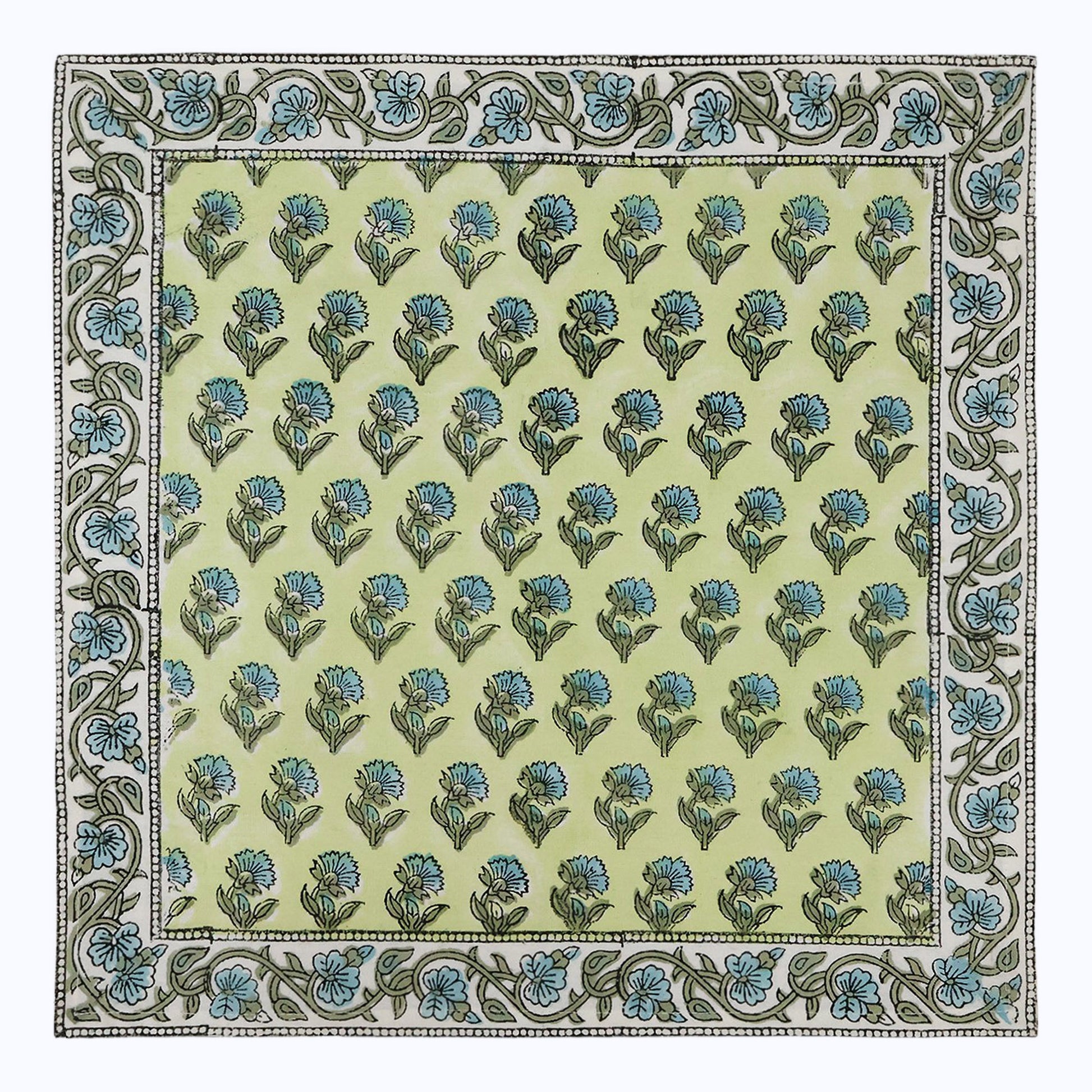 Green and Blue Hand Block Printed Cotton Napkins Set Of 4 - My Store