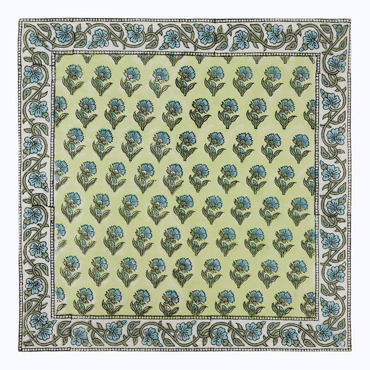 Green and Blue Hand Block Printed Cotton Napkins Set Of 4 - My Store