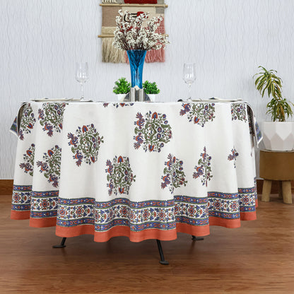 White and Blue Handmade Block Printed Cotton Tablecloth - My Store