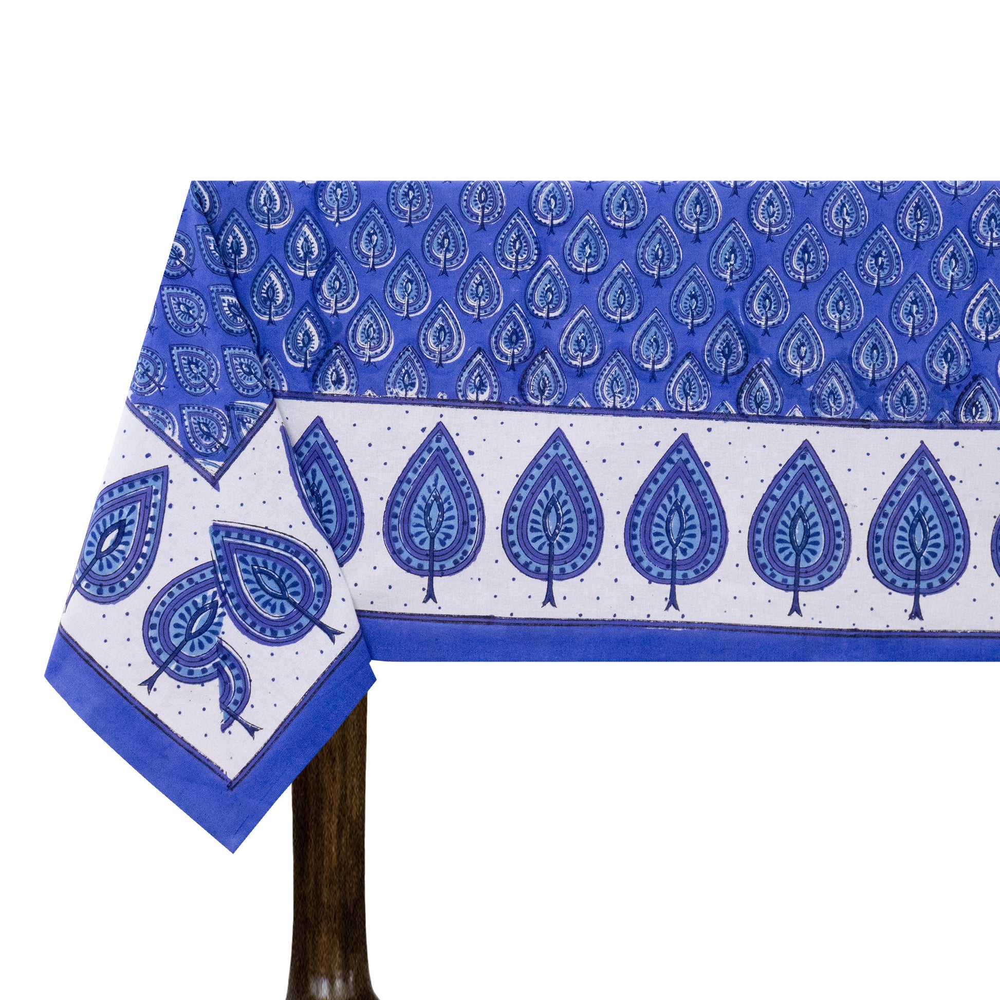 Indian Handmade Block Printed Cotton Purple and White Rectangle Tablecloth - My Store