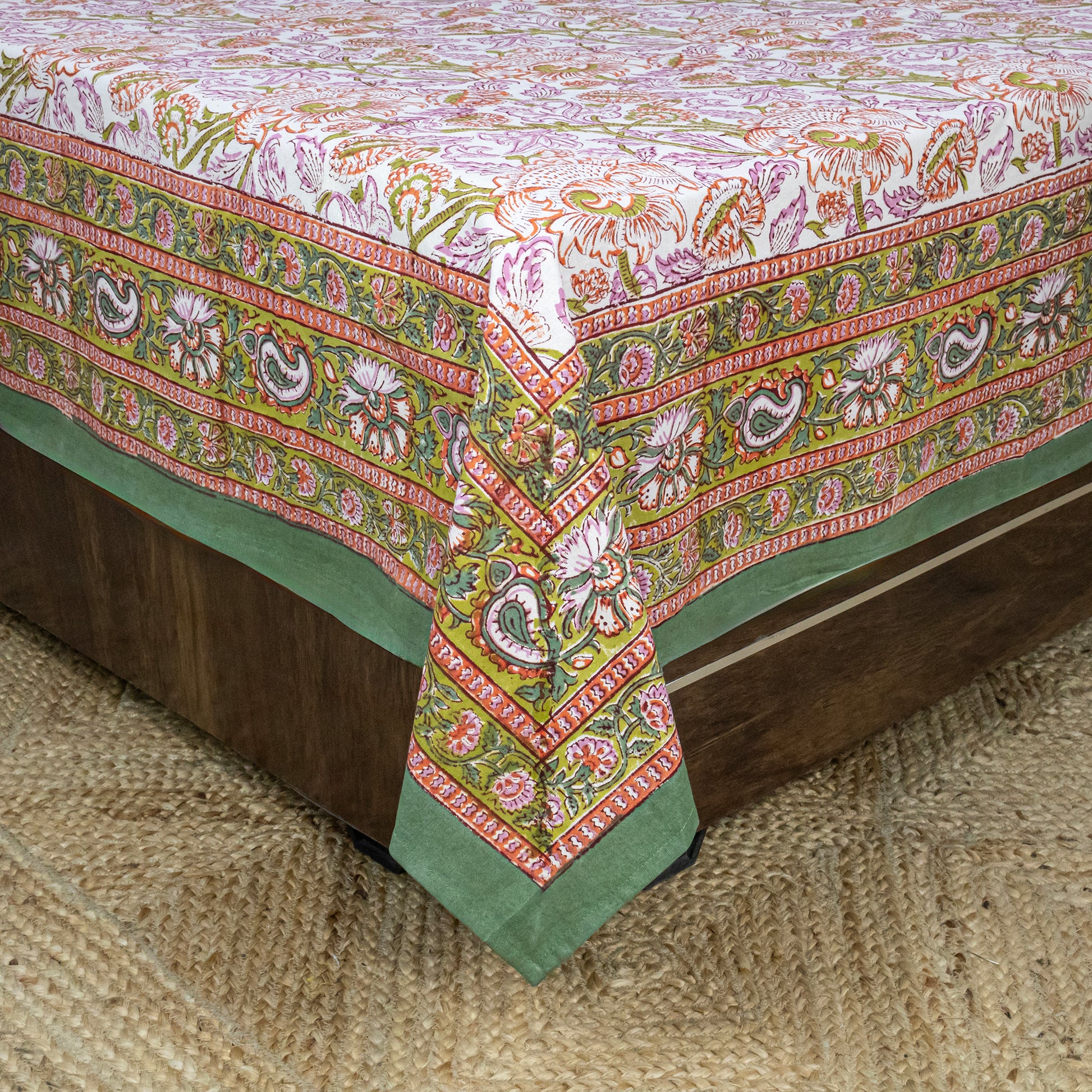 Cotton Bedsheet – Hand Block Floral Print – Pink & Brown – King, Queen, Twin Sizes - My Store