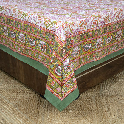 Cotton Bedsheet – Hand Block Floral Print – Pink & Brown – King, Queen, Twin Sizes - My Store