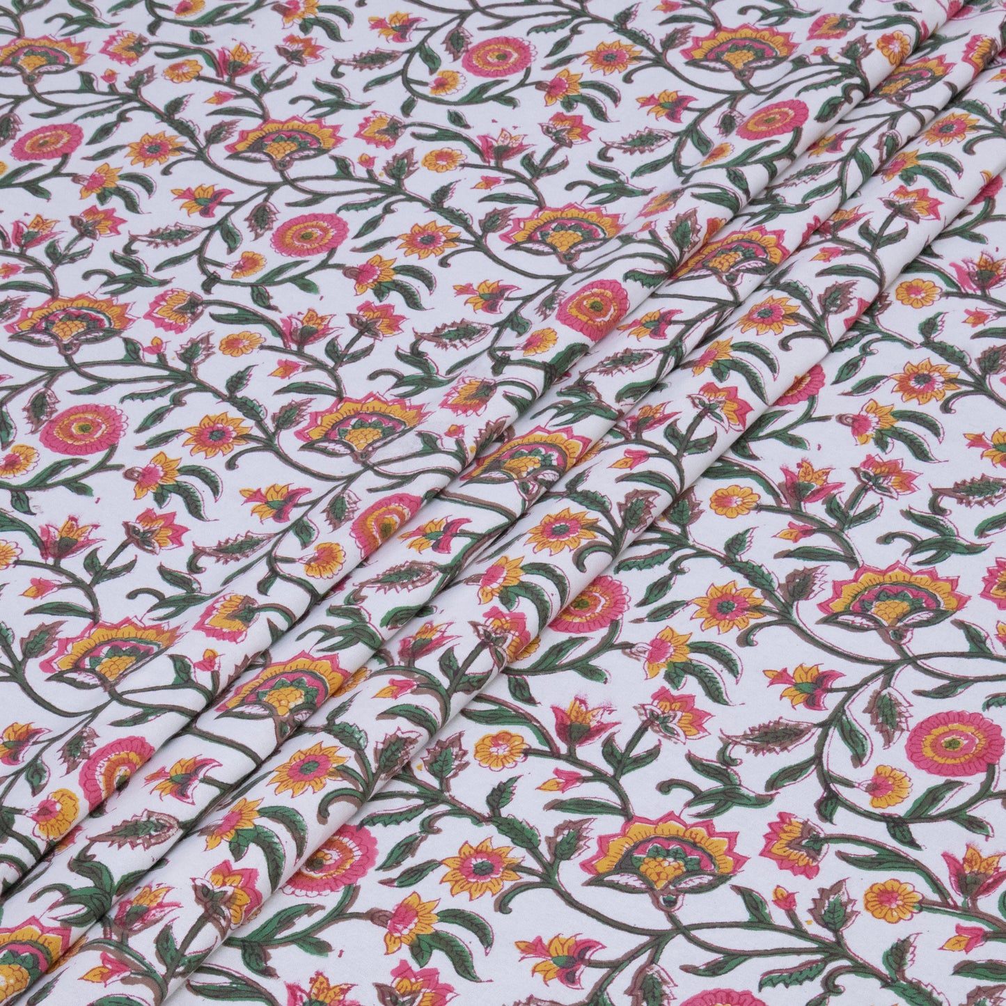 Cotton Bedsheet – Hand Block Floral Print – Green and Multicolor – King, Queen, Twin Sizes - My Store