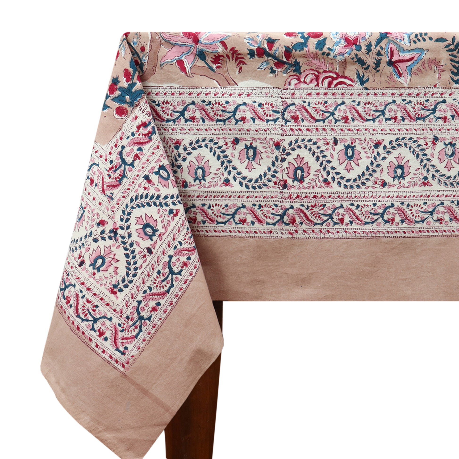 Red and Brown Hand Block Printed Cotton Tablecloth - My Store