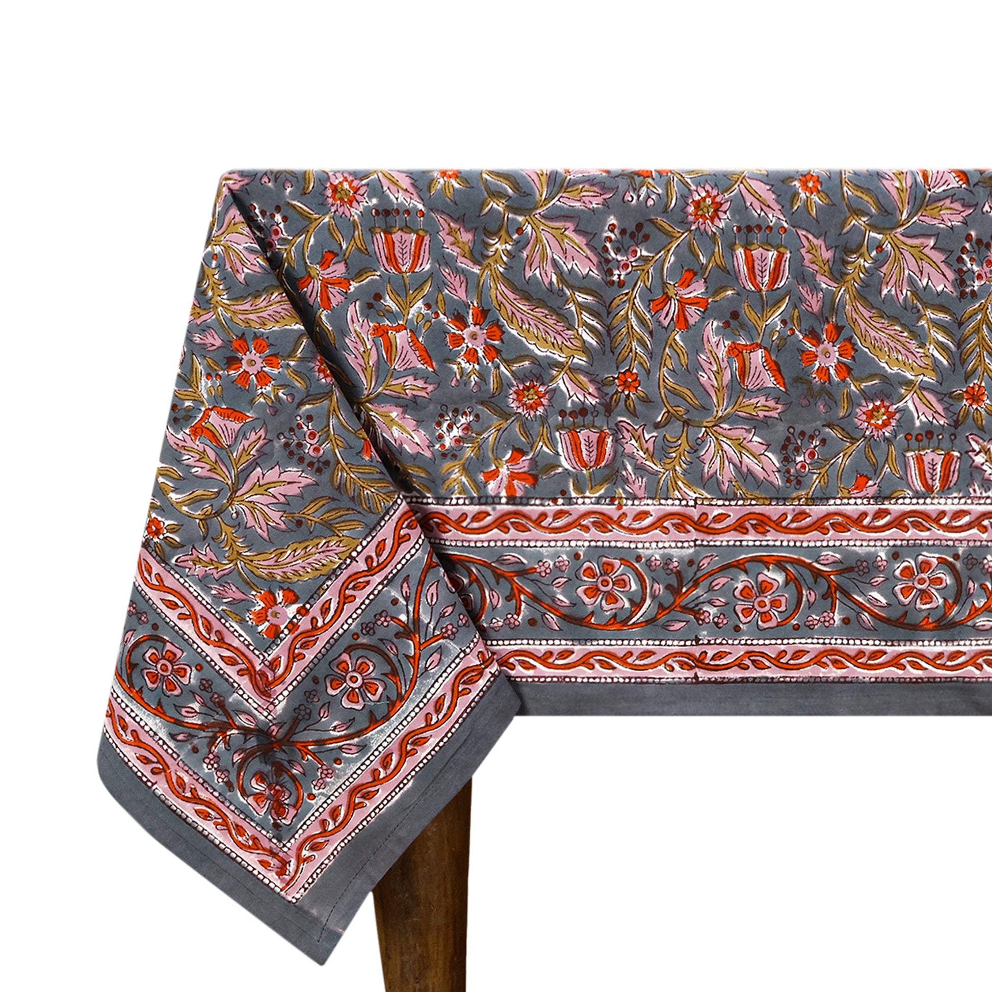 Hand Block Printed Floral Pattern Rectangle Dinning Tablecloth - My Store