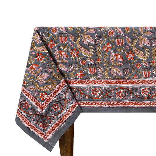 Hand Block Printed Floral Pattern Rectangle Dinning Tablecloth - My Store